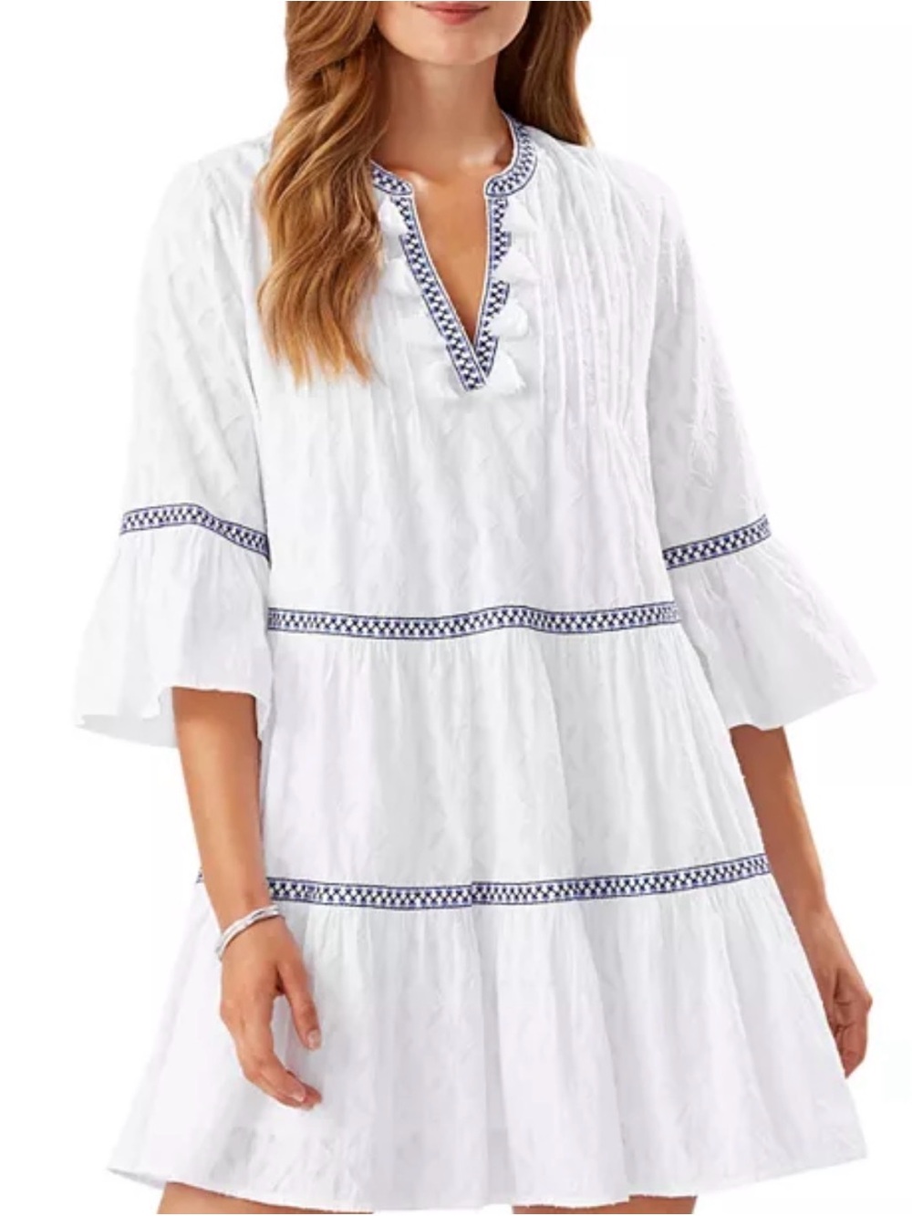 Tommy Bahama White Tiered Jacquard Dress